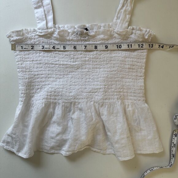 American Eagle Crop Top White Spaghetti Strap Ruffle Summer Beach Size Small - Picture 7 of 8